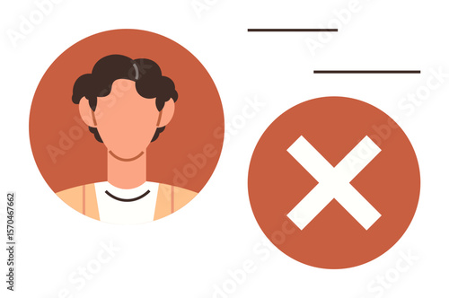 Person avatar contrasted with bold X shape, emphasizing rejection or denied access. Ideal for job refusal, account blocking, error message, invalid action, privacy control, digital restrictions