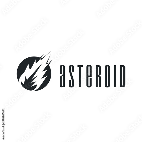 outer space concept with meteorite logo, space rock as asteroid simple silhouette vintage symbol illustration brand or business product and design template