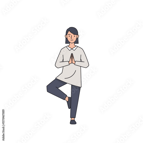 Woman in Tree Pose: Minimalist Yoga Illustration
