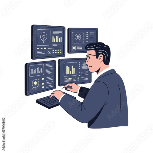 Data Analysis Dashboard: Man Interpreting Charts & Graphs