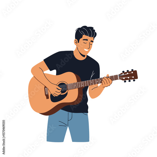 Guitar Player Illustration: Young Man Playing Acoustic Guitar