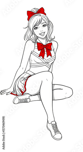 Anime Woman with Red Ribbon Bow Transparent Background Illustration