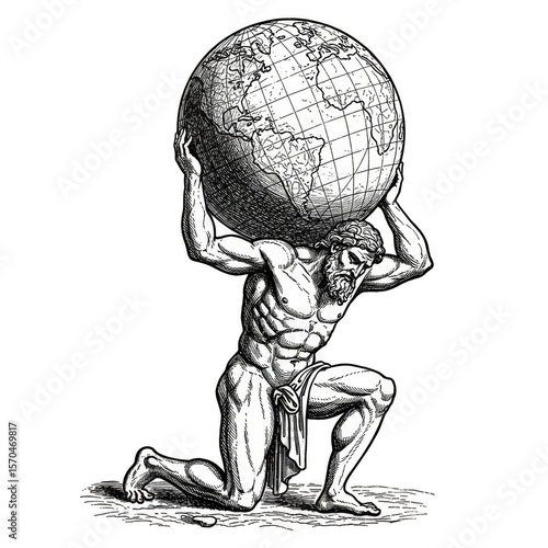 Atlas Titan Illustration Holding World Globe in Greek Mythology