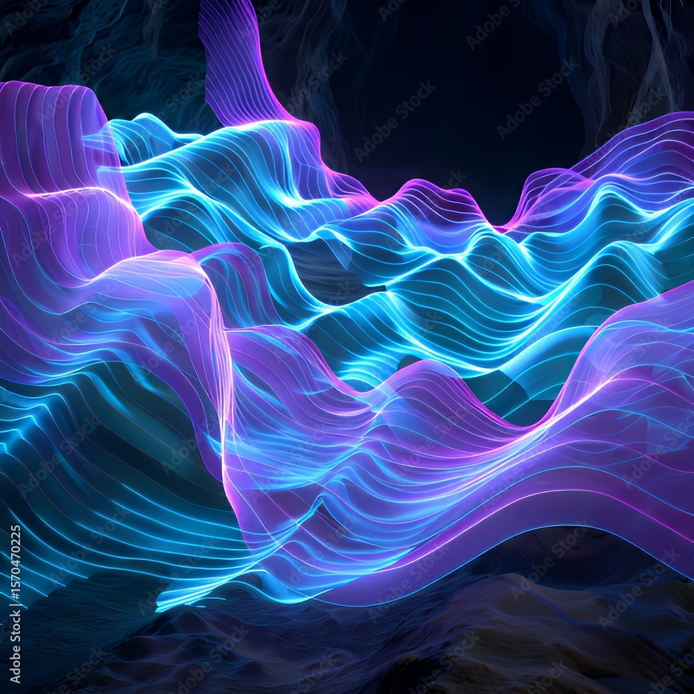 Fototapeta premium Futuristic Digital Landscape with Glowing Waves