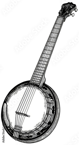 Banjo Illustration Musical Instrument Acoustic Vintage Folk Classic Art