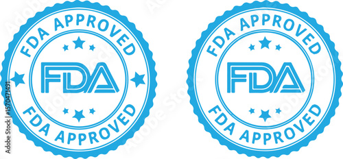 FDA Approved blue stamp seal on white background