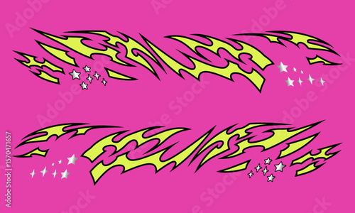 Yellow classic JDM tribal livery design set for drift racing cars, racing car stripping 