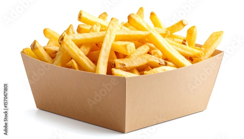 Golden fries in a cardboard box