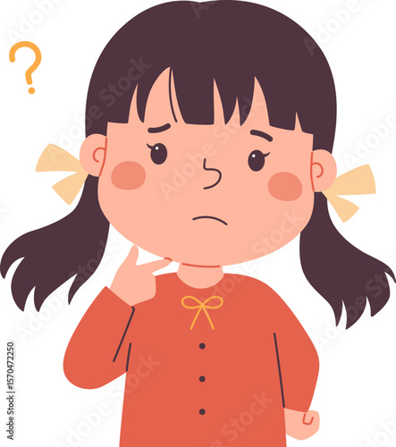 Thoughtful Cartoon Girl with a Question

