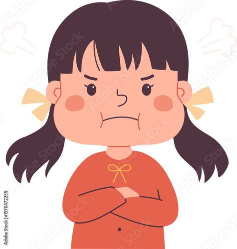 Cartoon Girl Pouting with Arms Crossed

