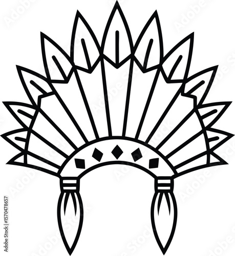 Native american headdress line art vector illustration