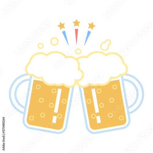 乾杯するビールジョッキのイラスト