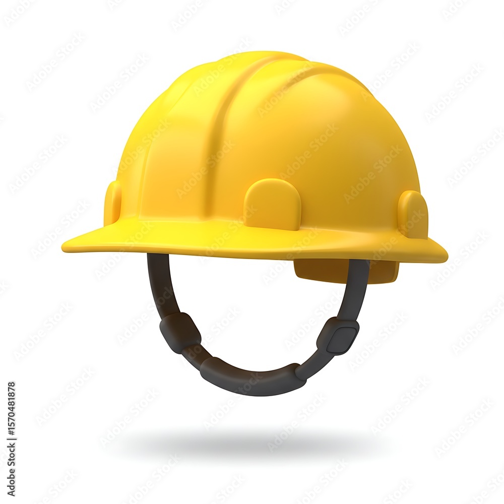 Fototapeta premium A bright yellow hard hat isolated on a white background