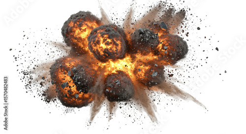 Dramatic Fiery Burst Explosion Isolated with Energy Heat and Smoke