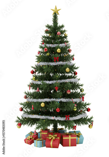 Festive Christmas Tree with Gifts on Transparent Background PNG