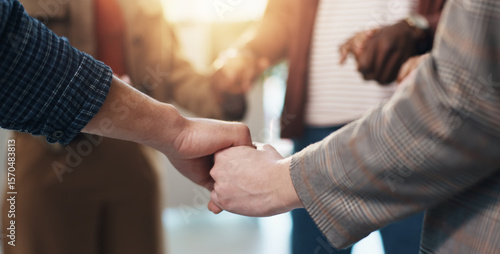 Papier peint People, prayer group and holding hands with faith for religion, worship or god in home
