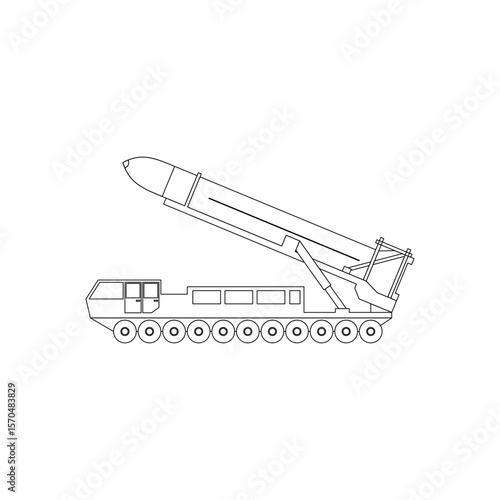 Outline style vector of a military guided missile launcher vehicle, detailed for defense, strategy, or educational visuals.