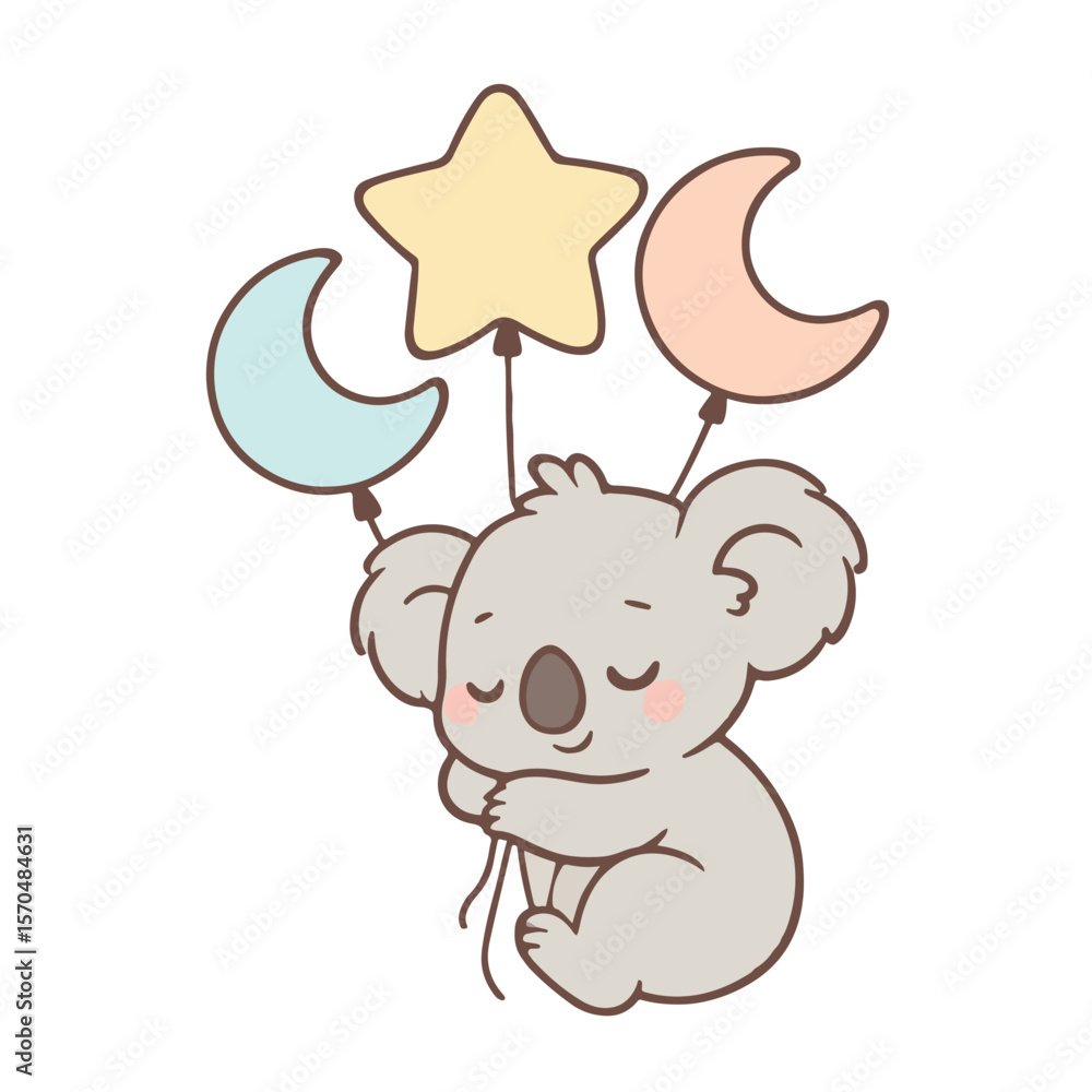 Adorable Koala Holding Star & Moon Balloons – Cute Baby Animal Adorable Koala Holding Star & Moon Balloons – Cute Baby Animal