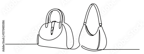 continuous line art of two women's bags for style. this icon is a banner of a women's bag shop. concept of selling bags