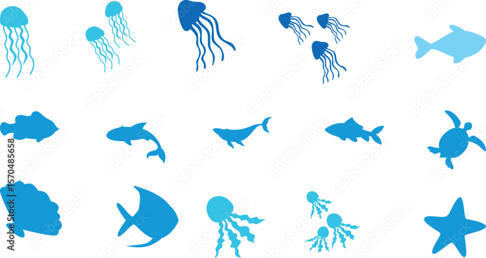 Obraz premium Diverse Ocean Animal Silhouettes Set