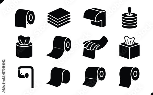 Black and White Toilet Paper Tissue Icons Set tissue paper