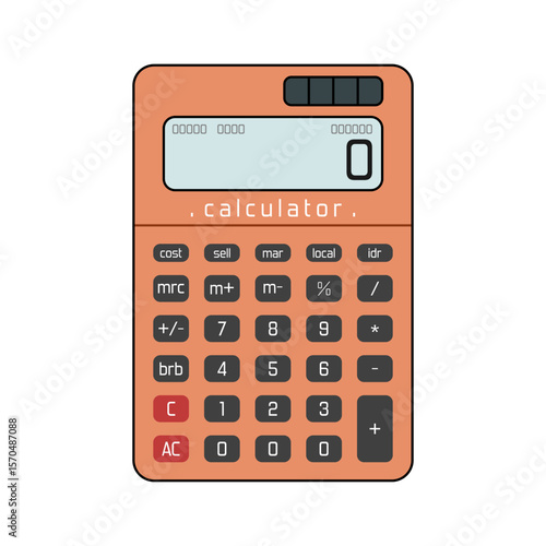 Colorful vector illustration of a desk calculator with modern design, detailed buttons, and digital display, isolated on white background.