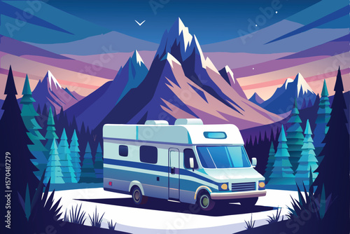 Motorhome Campervan Parked in Mountain Landscape