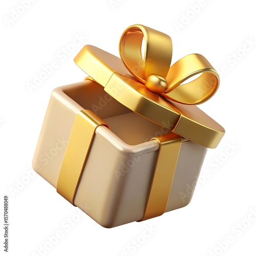 Elegant gold gift box with open lid and luxurious ribbon