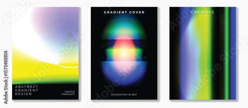 Modern gradient poster on dark background vector set. Cover template with vibrant perspective geometric shapes different. Modern Design for wall art, flyers, brochures, covers and web banners.