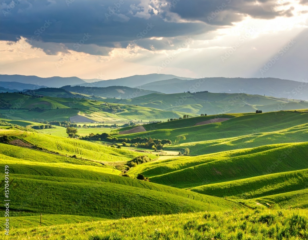 Fototapeta premium Green Rolling Hills Valley Scenic View