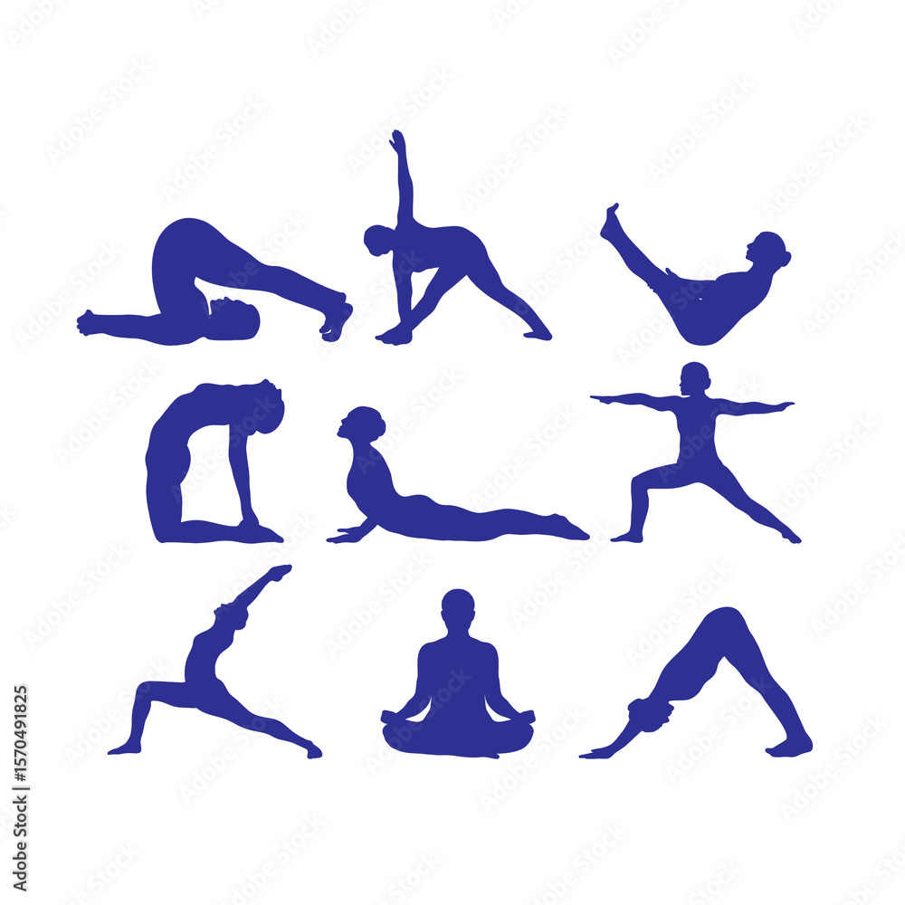 Fototapeta premium silhouette of a series of vector icons of yoga activities