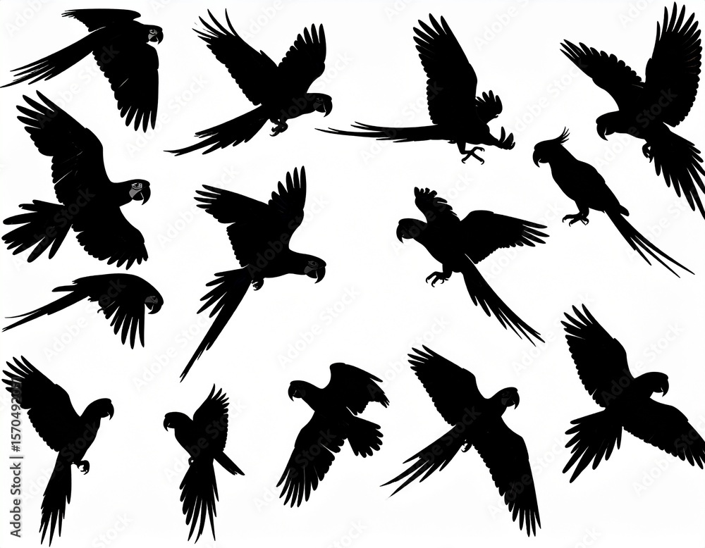Obraz premium Vector parrot silhouettes of amazon jungle isolated on white background 