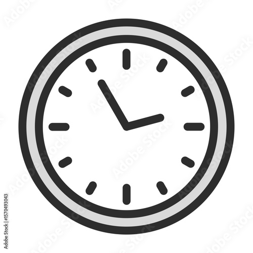 Clock icon, a simple round clock face graphic with hour and minute hands, a concept for time, deadline, schedule, appointment, and punctuality