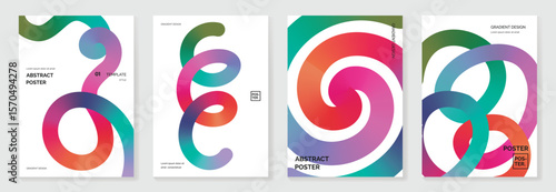 Modern gradient poster background vector set. Cover template with vibrant wavy line. Modern Design for wall art, flyers, brochures, covers and web banners.