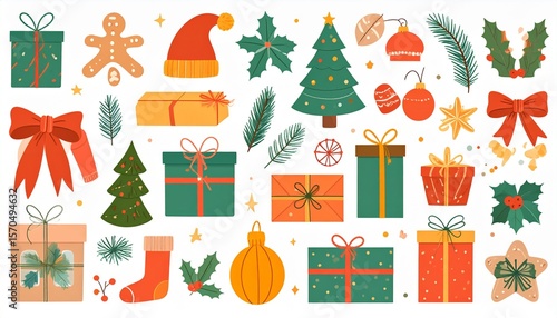 Christmas elements set. Colorful vector holiday items. Christmas illustration.