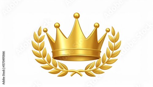 Gold crown and laurel wreath, 3d vector logo
