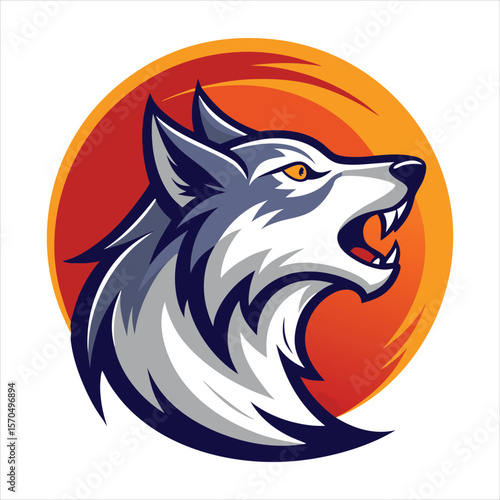 Wallpaper Mural Fierce Wolf Illustration with Orange Background and Bold Colors Torontodigital.ca
