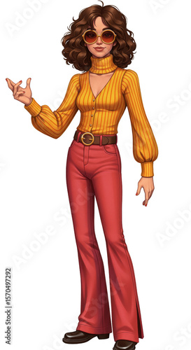 Illustration Woman in Retro Outfit Fashionable Isolated Png
