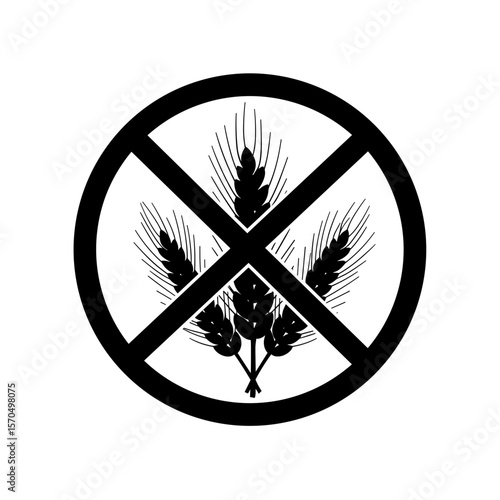No gluten symbol with crossed wheat ears in black and white design  