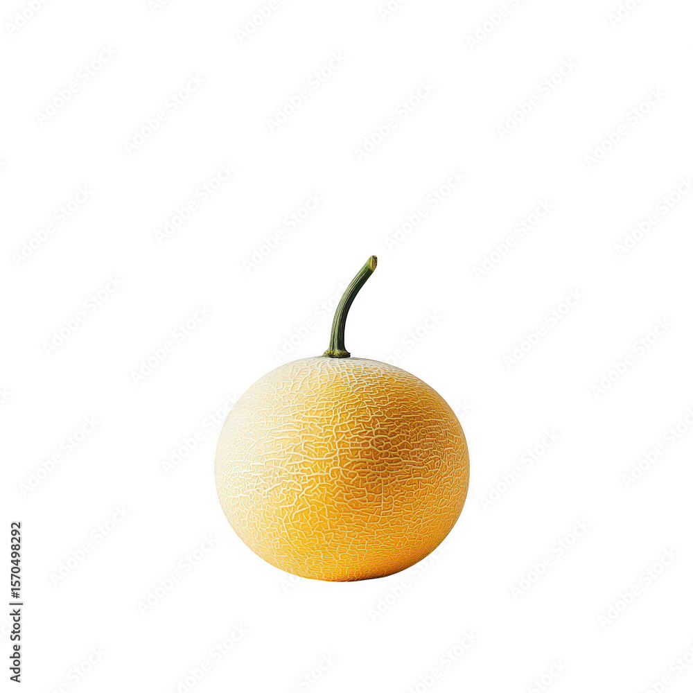 A ripe cantaloupe melon with a textured rind and a green stem isolated on transparent background A ripe cantaloupe melon with a textured rind and a green stem isolated on transparent background