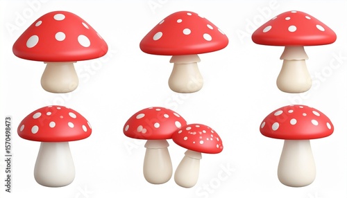 Mushroom 3d icon set. Various mushrooms. Isolated icons, objects on a transparent 