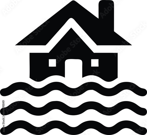 Flood damage house icon black and white