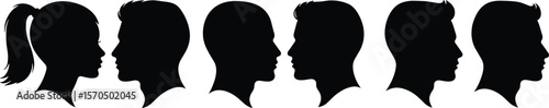Silhouette side profile vector of male and female heads, black icon avatar design, flat face illustration for graphic use