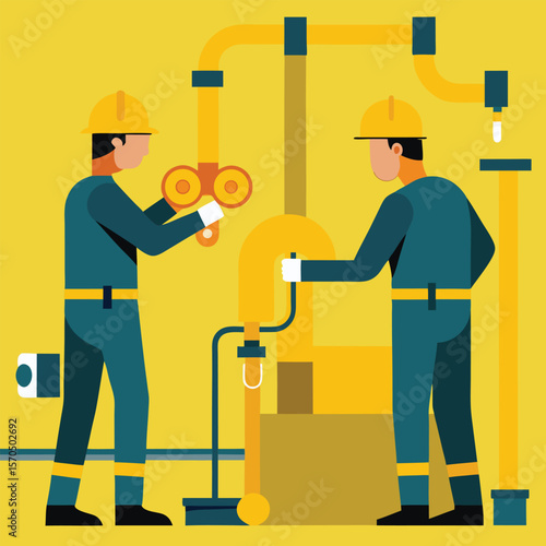Professional Technicians Installing Industrial Equipment Safely