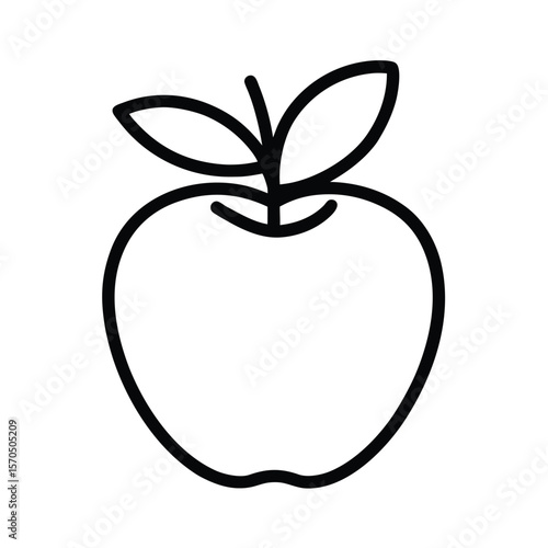 Apple With Leaf Outline Vector Illustration