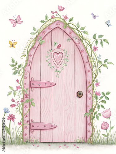 old wooden door with flowers