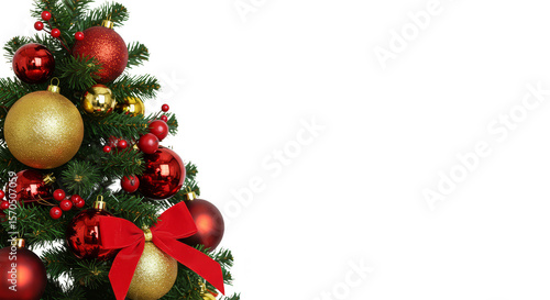 Isolated Christmas Tree with Baubles and Red Bow Holiday Ornament
