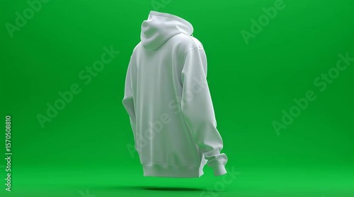 Animated rotating white hoodie mockup for merch design on a green background