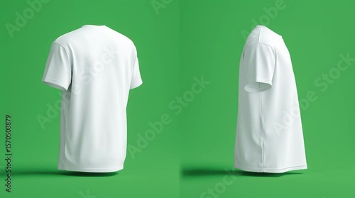 Animated rotating white tshirt mockup for merch design on a green background