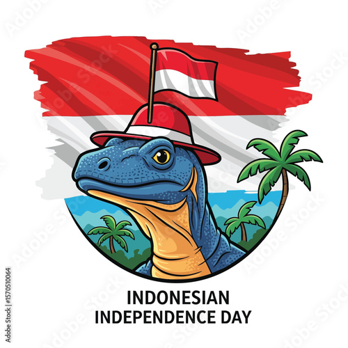 Roaring with Pride: A Colorful and Playful Prehistoric Celebration of Indonesian Independence Day